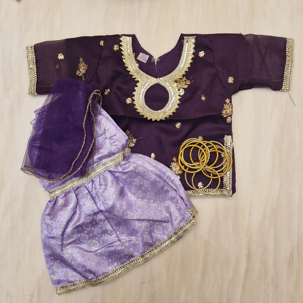 (0-3 months to Adult XXL ) Purple chiffon/banarsi gharara