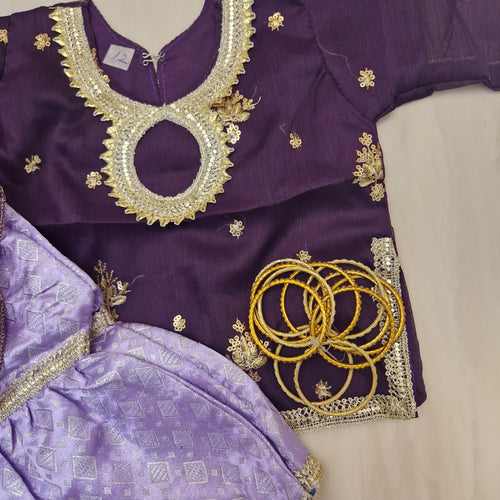 (0-3 months to Adult XXL ) Purple chiffon/banarsi gharara
