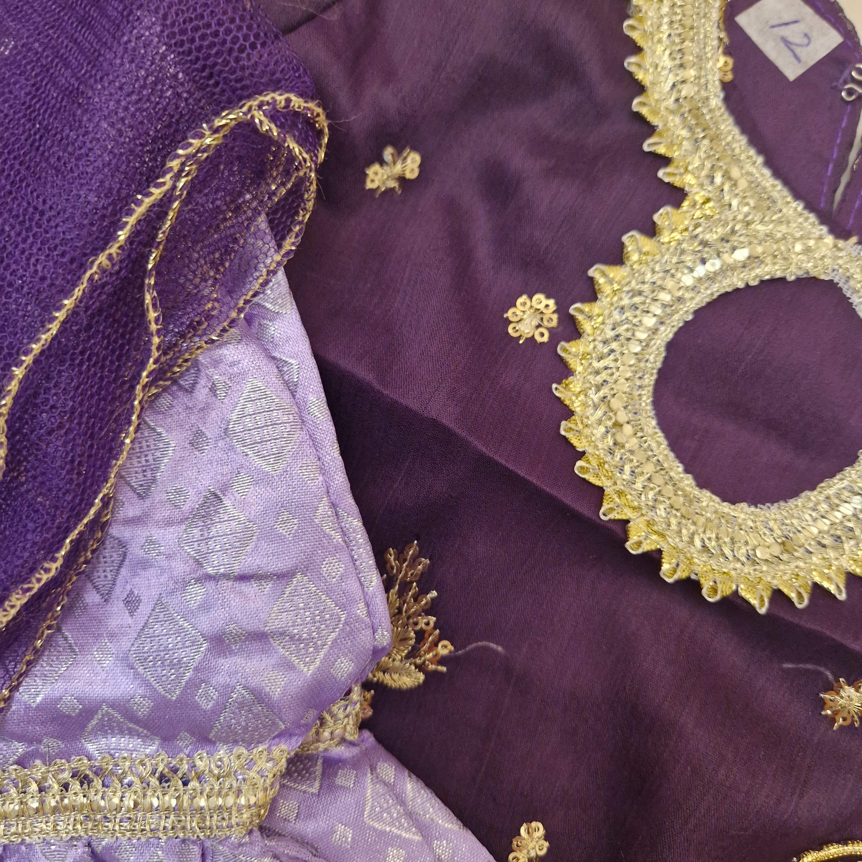 (0-3 months to Adult XXL ) Purple chiffon/banarsi gharara