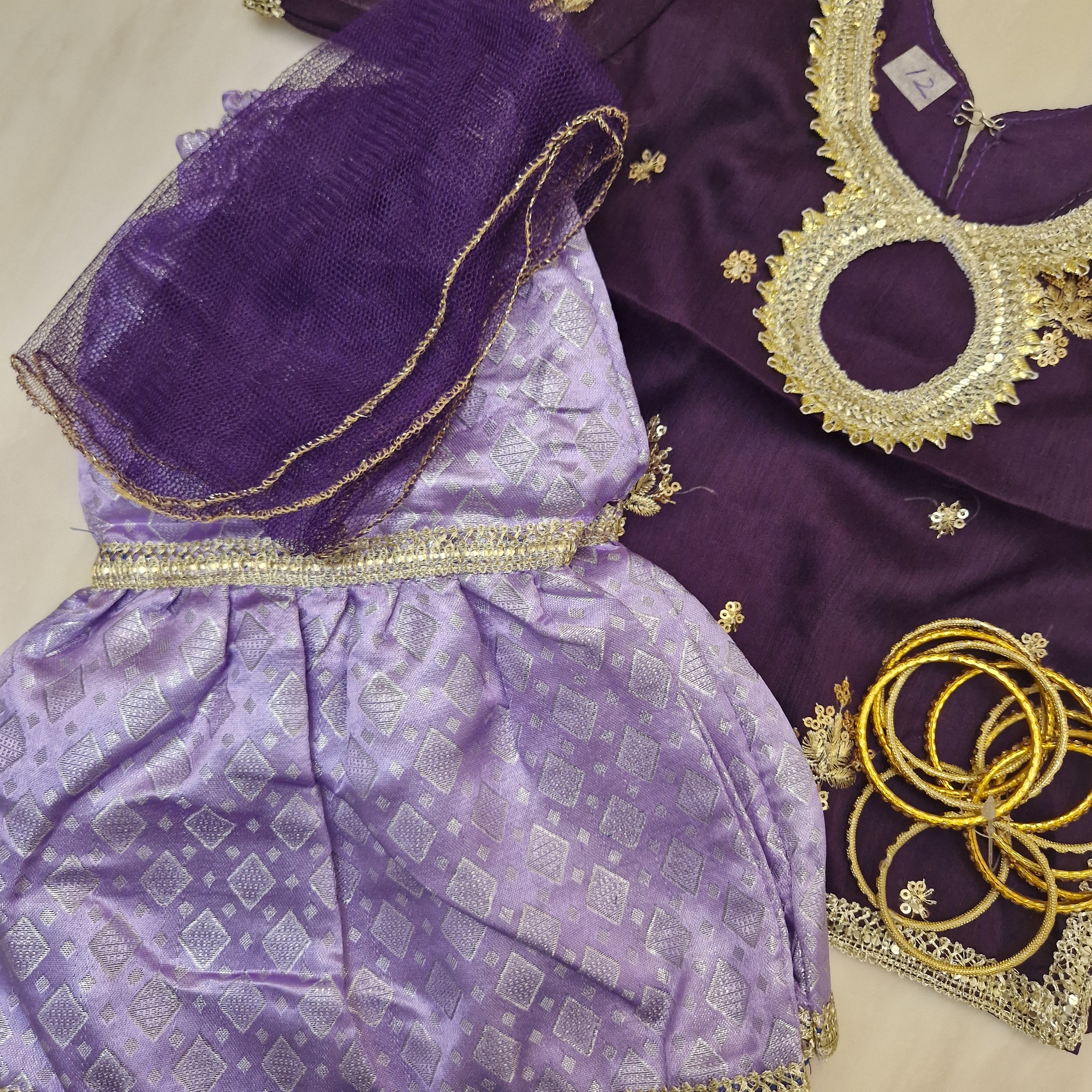 (0-3 months to Adult XXL ) Purple chiffon/banarsi gharara