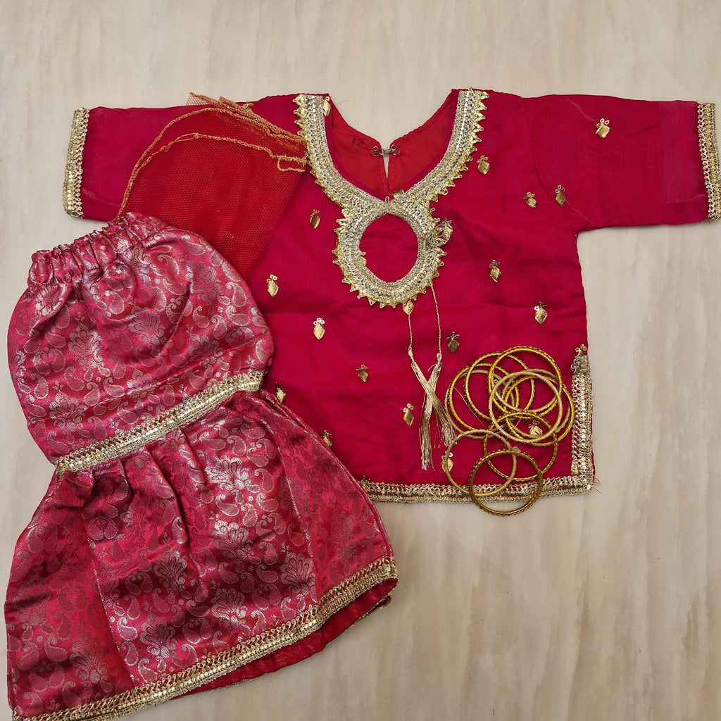 (0-3 months - adult XXL) pink chiffon/banarsi gharara
