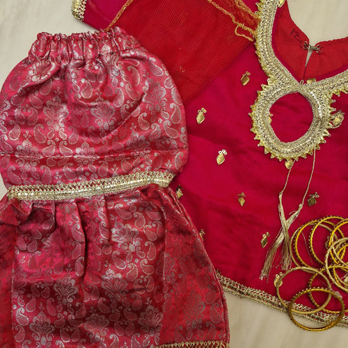 (0-3 months - adult XXL) pink chiffon/banarsi gharara