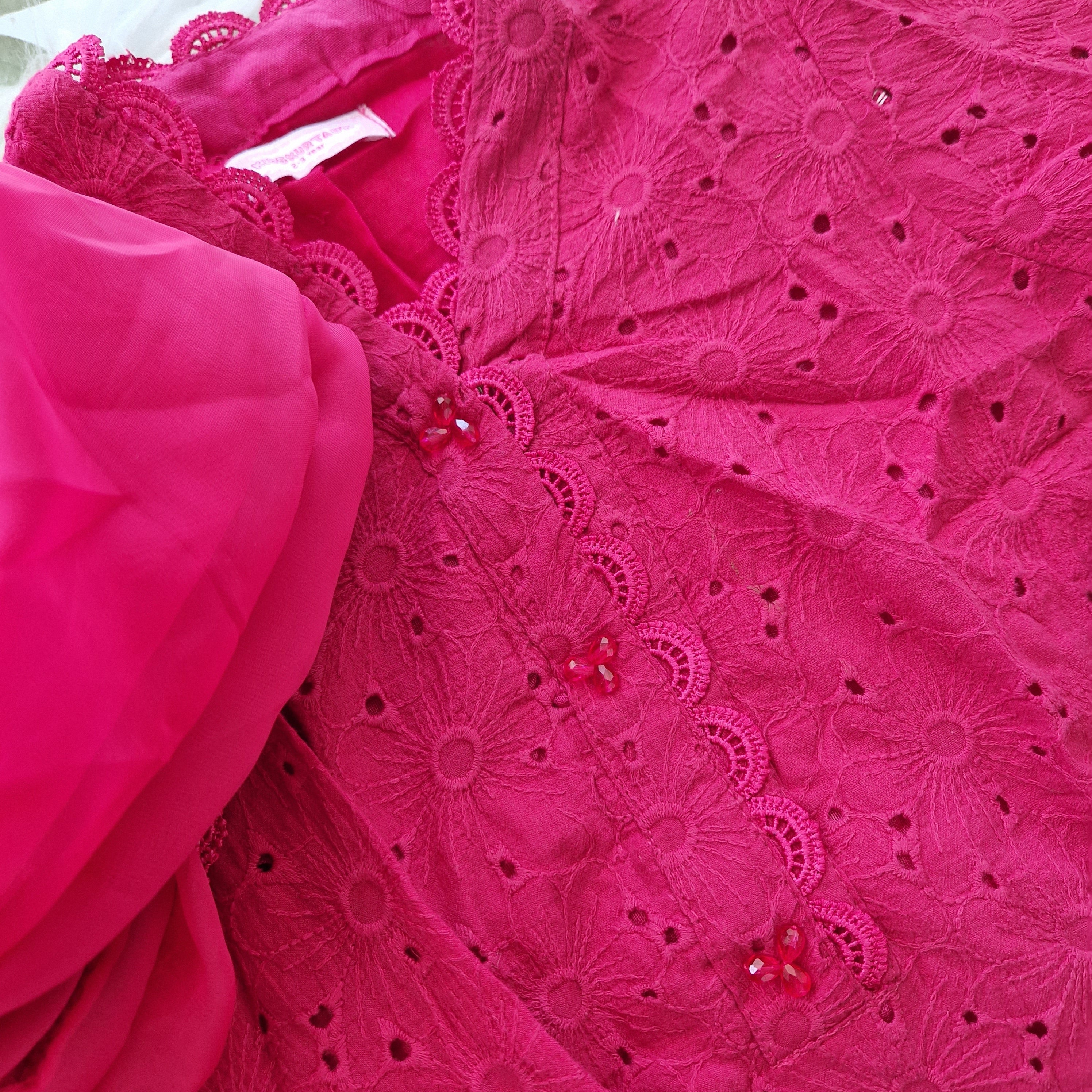 Mother daughter hot pink chikenkari (0-4 years and XS-XXL)