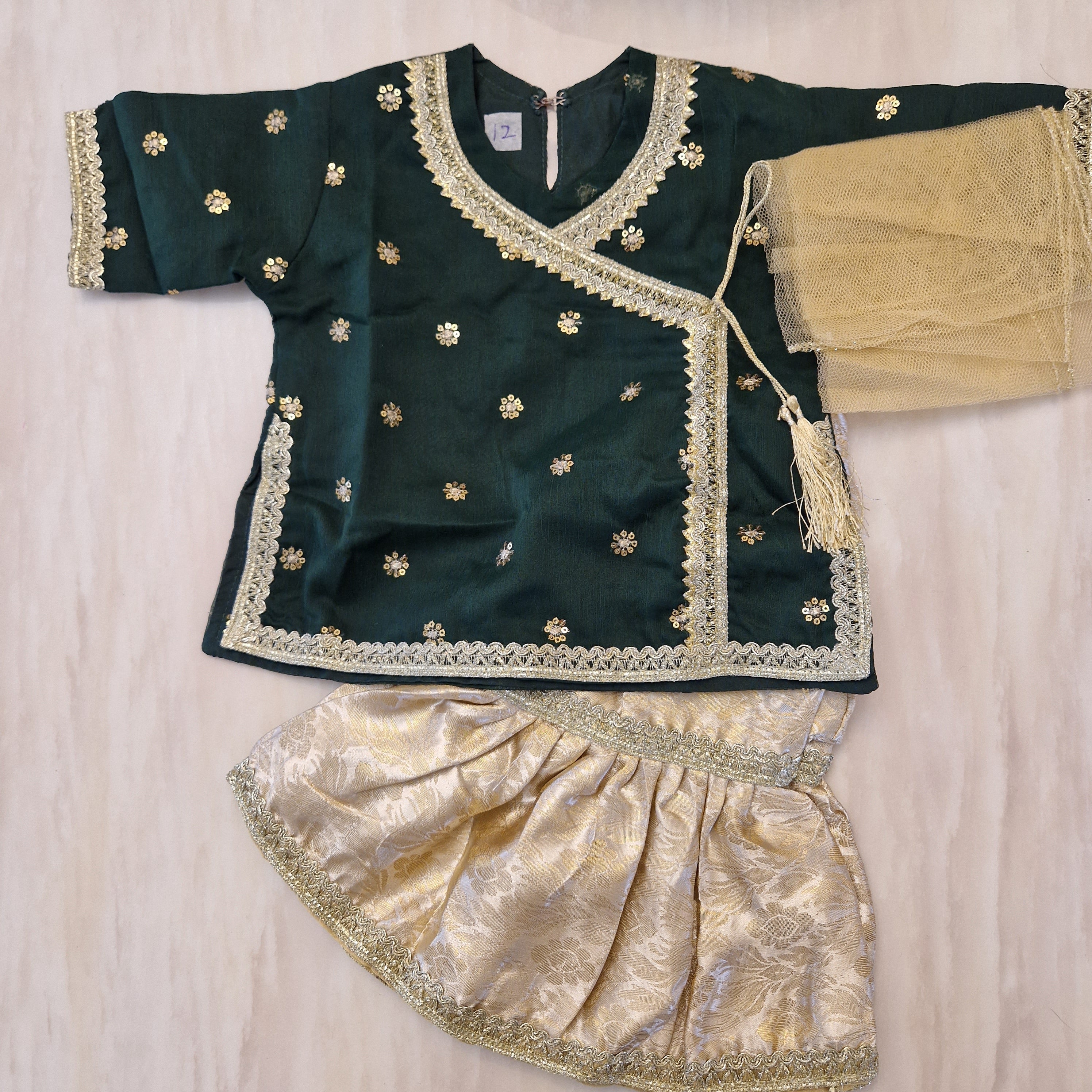 Gold and green gharara set