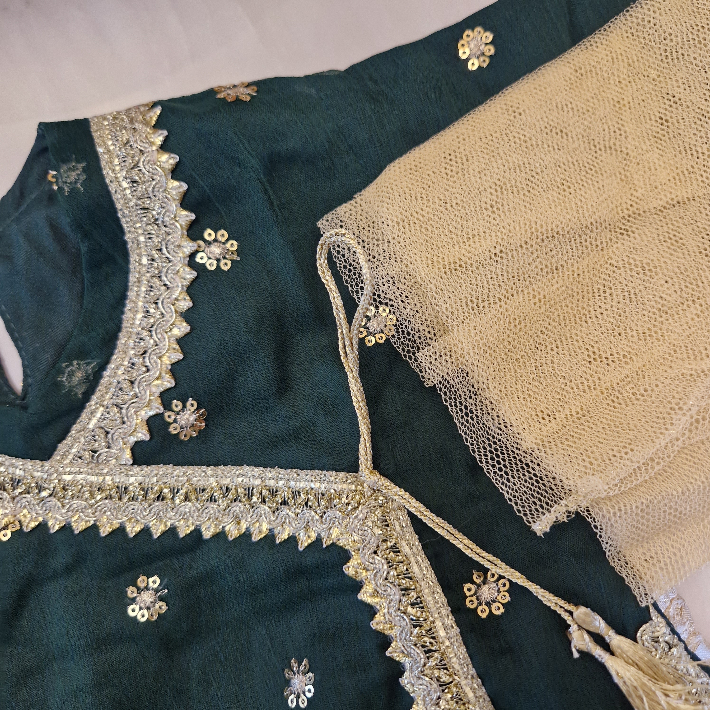 Gold and green gharara set