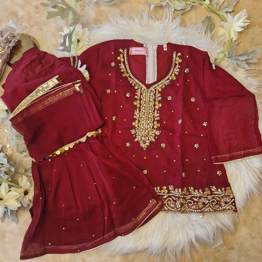 Maroon heavy gharara (6 months to 4 years)