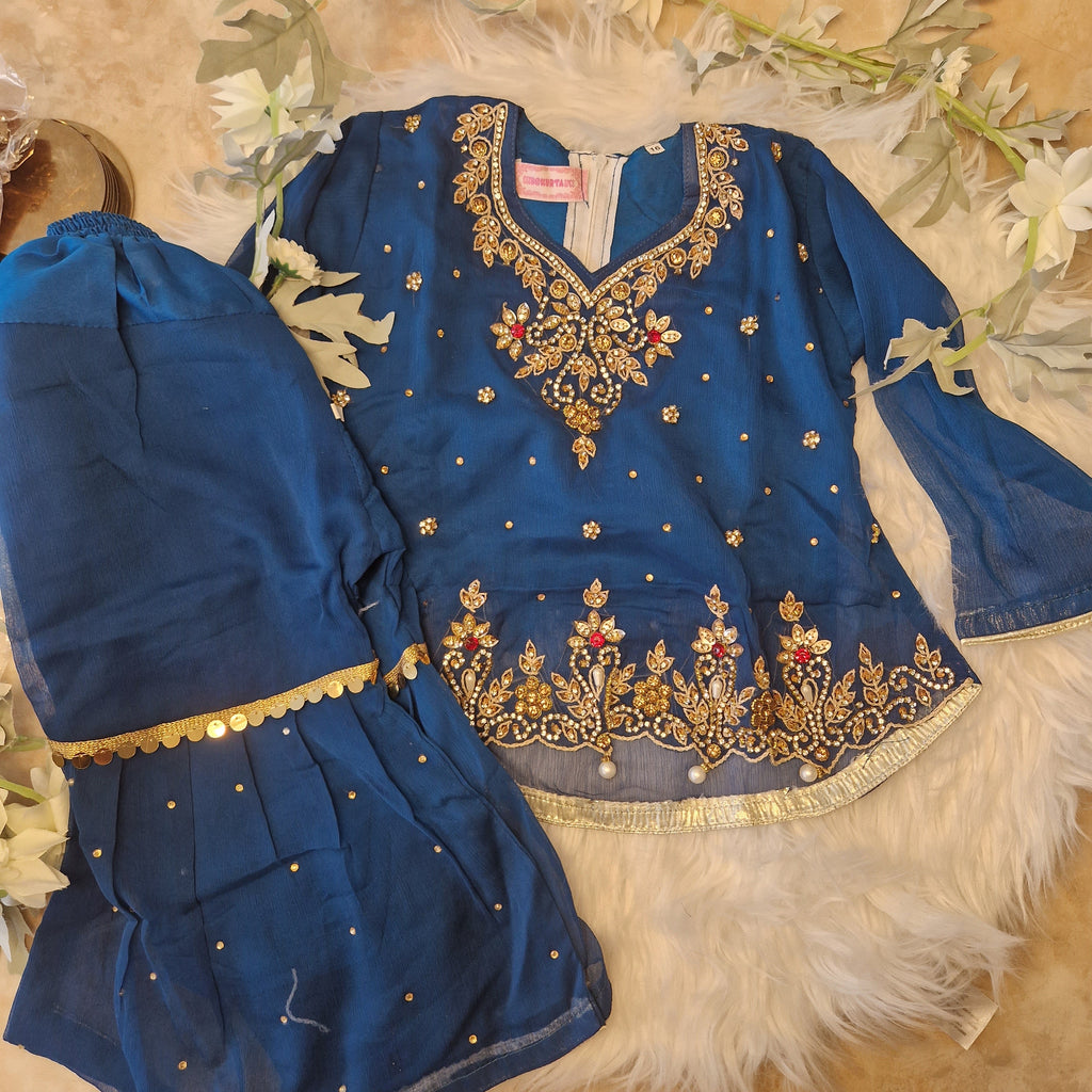Teal (not blue) heavy gharara (6 months to 4 years)