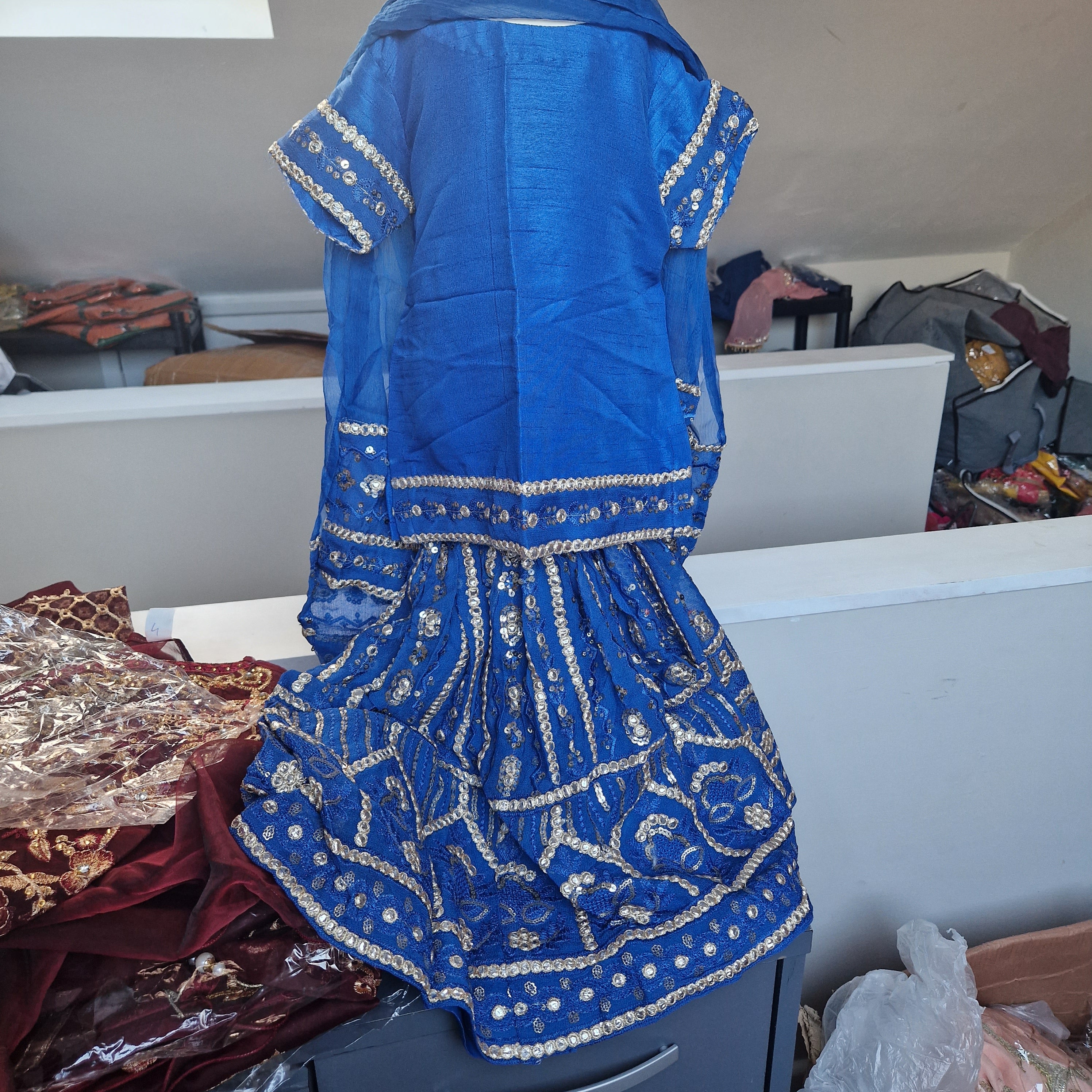Royal blue mirror foil lengha