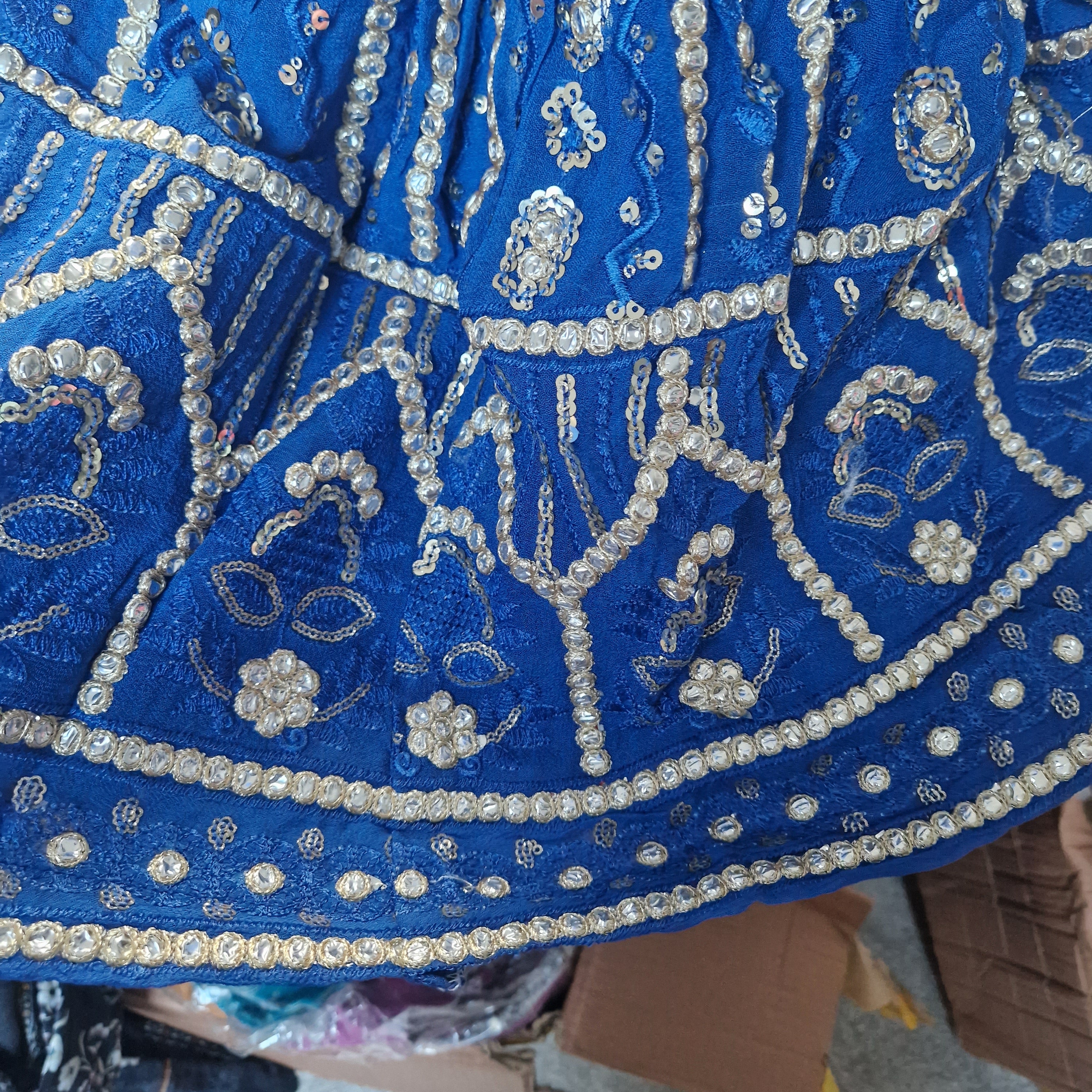 Royal blue mirror foil lengha