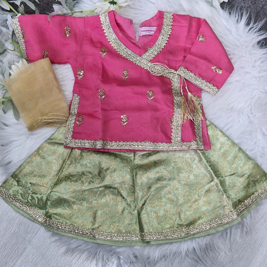Dusky pink and mint lengha