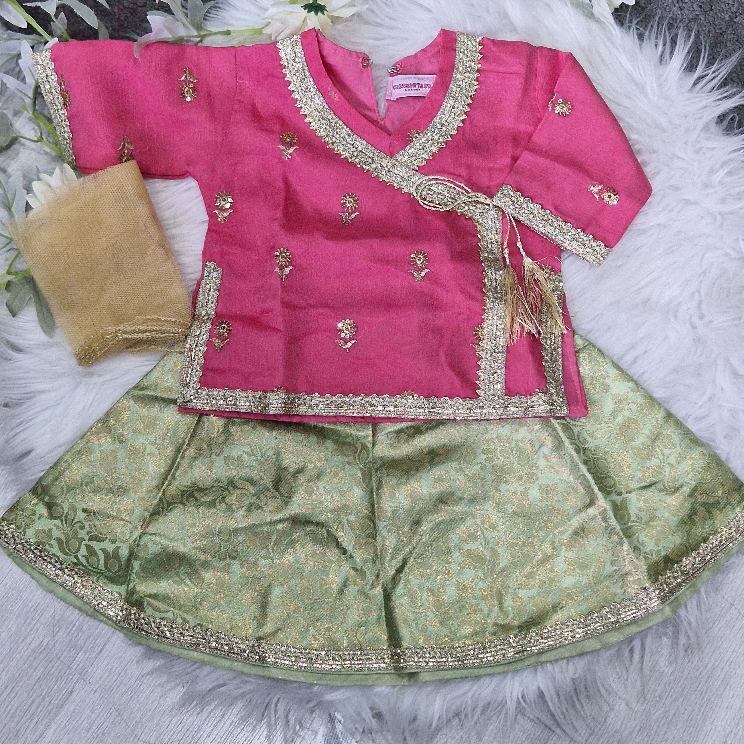 Dusky pink and mint lengha