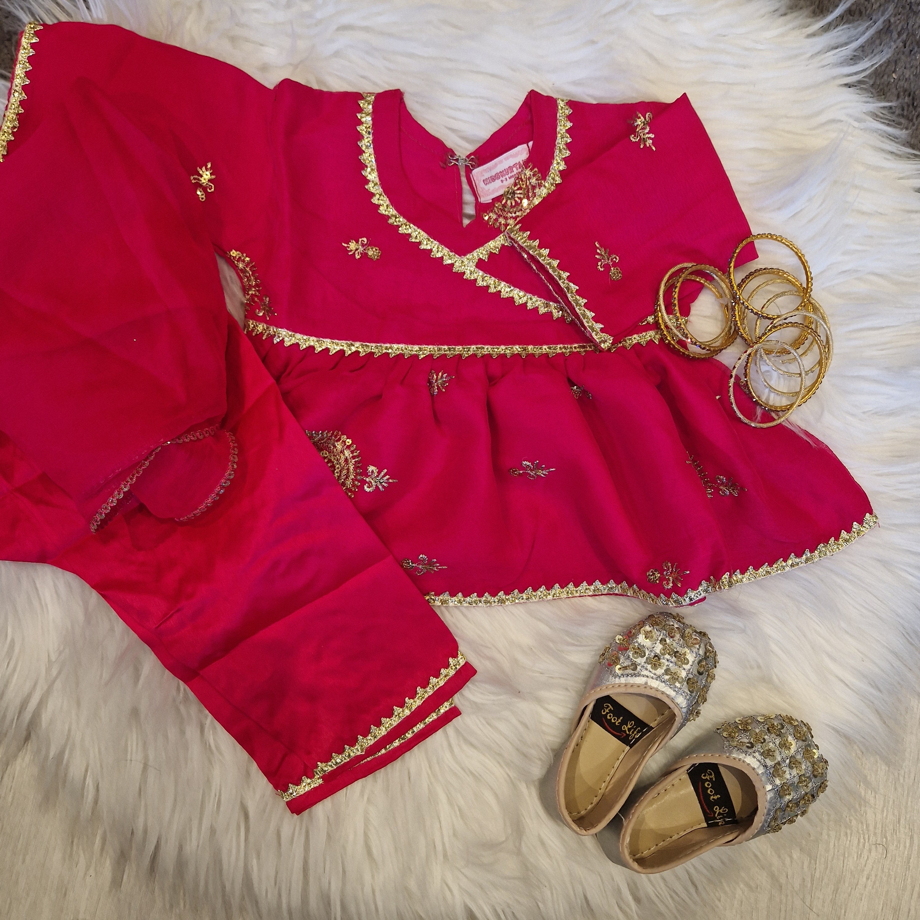 Dark pink frock with trousers