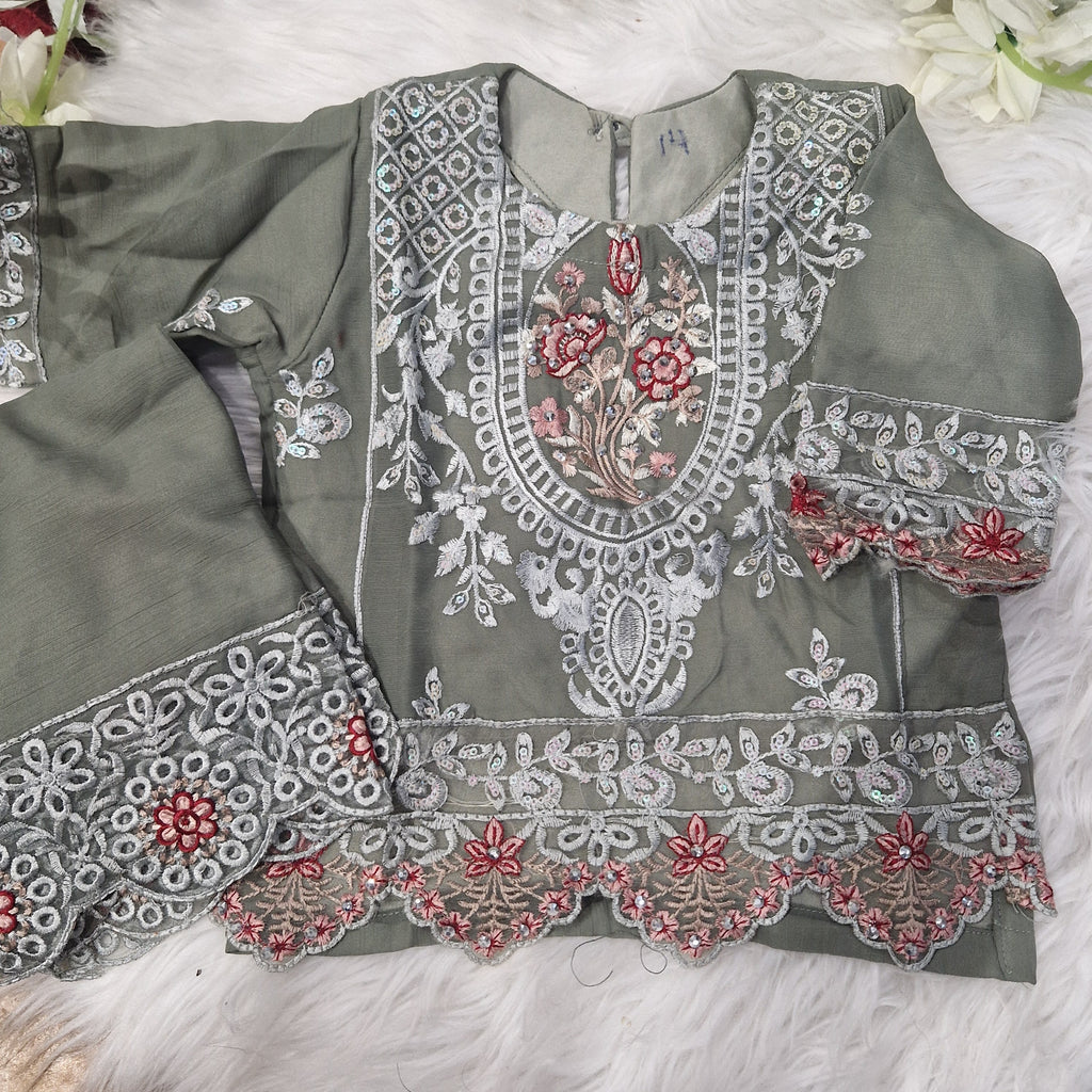 Embroidered chiffon greeny grey