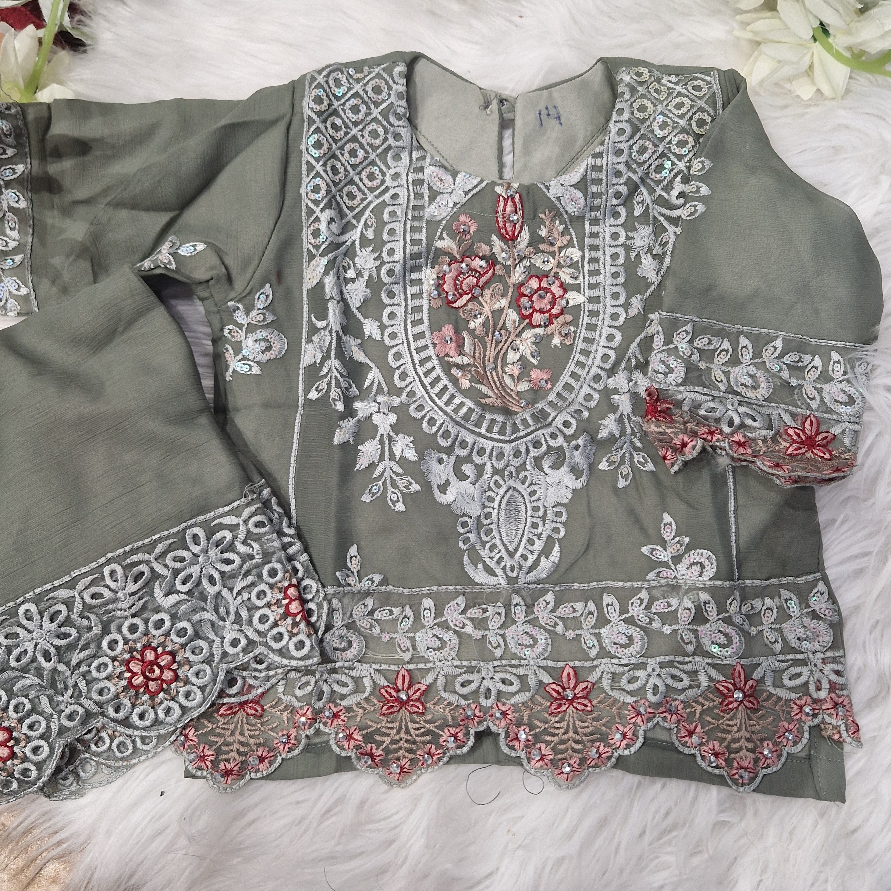 Embroidered chiffon greeny grey