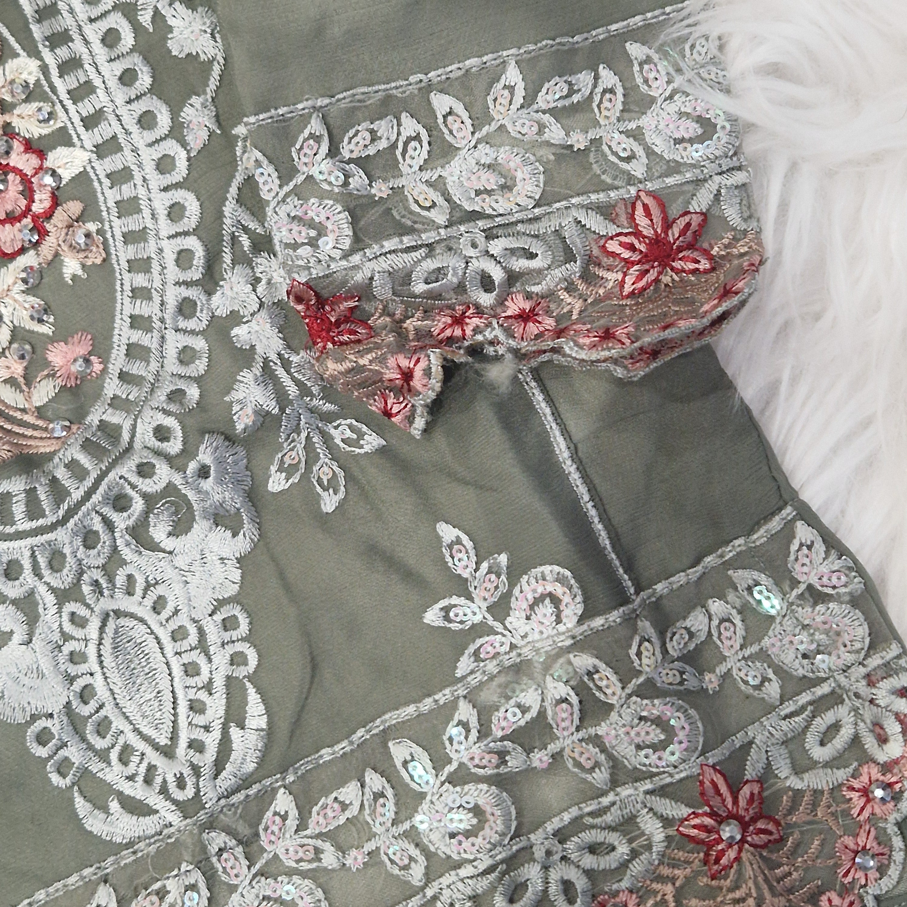 Embroidered chiffon greeny grey