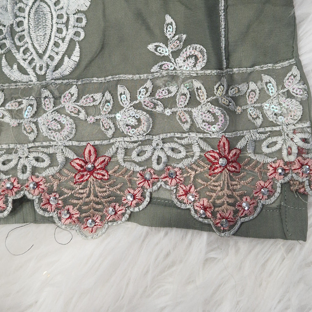 Embroidered chiffon greeny grey