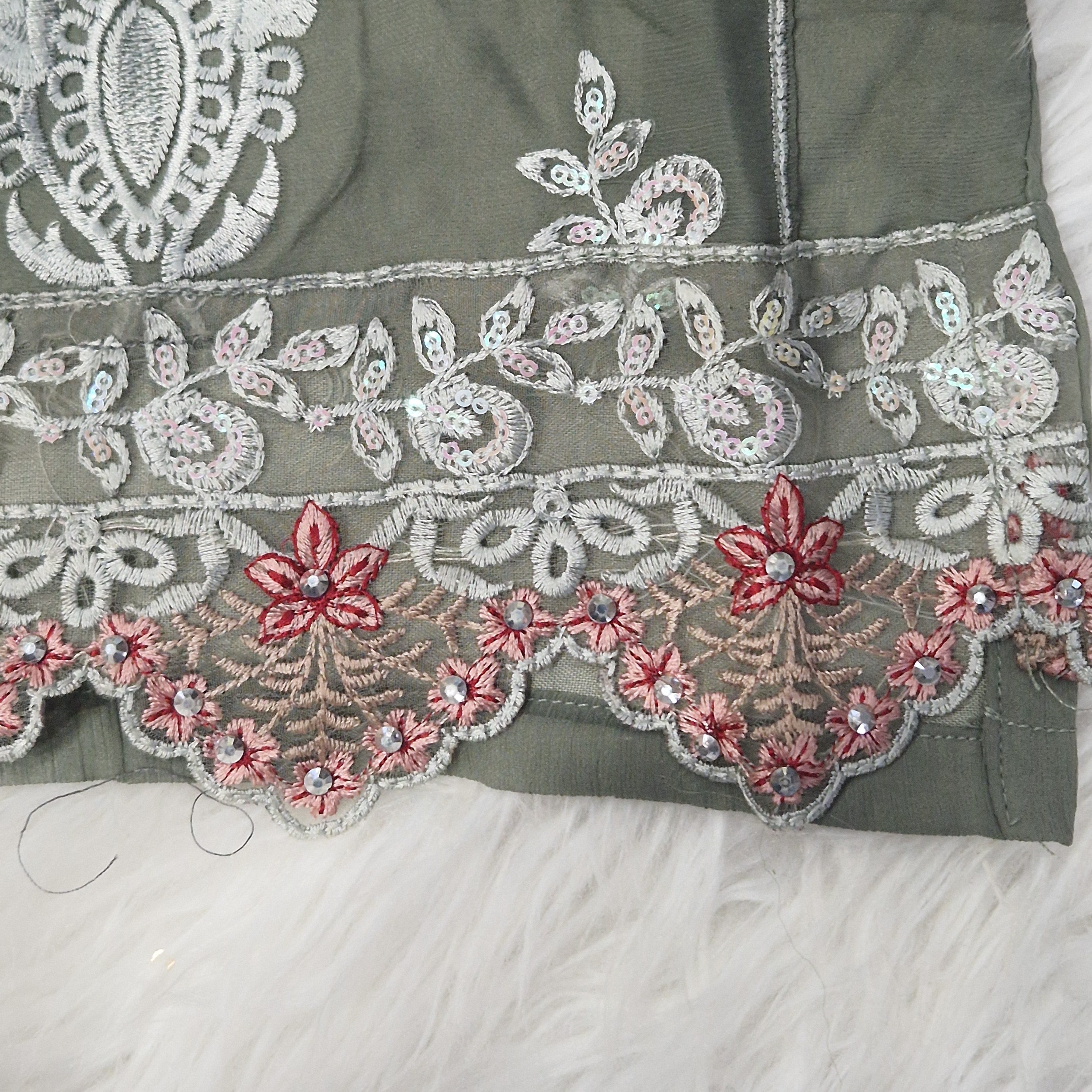 Embroidered chiffon greeny grey