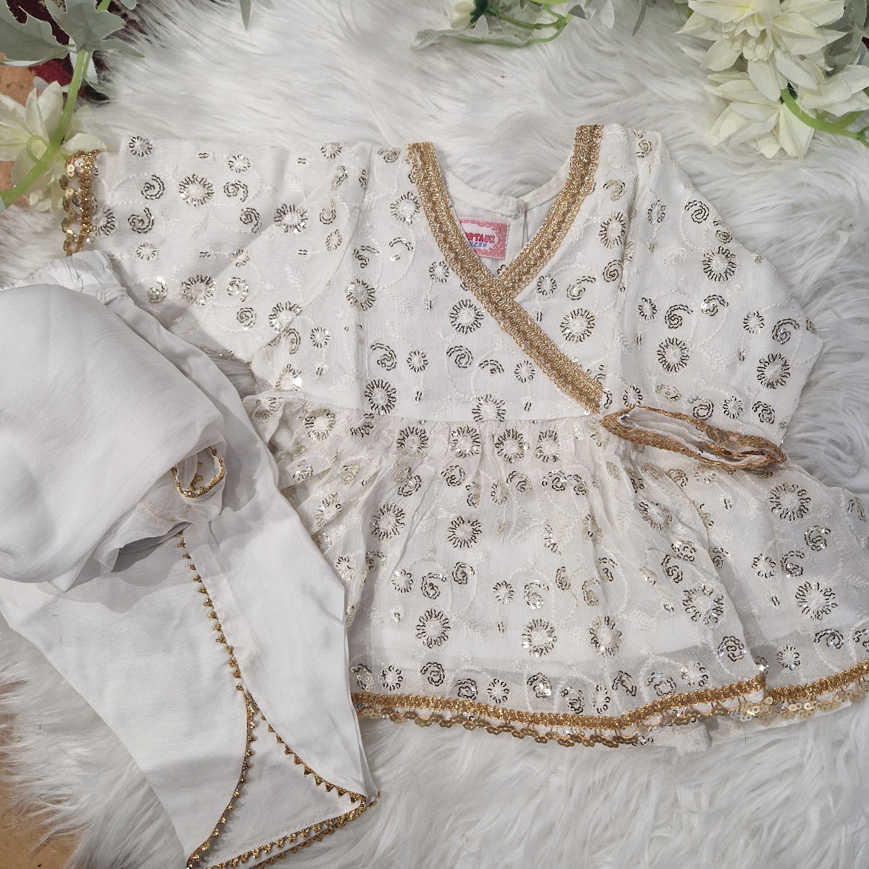 White chiffon with tulip bottoms  (newborn to 4 years)
