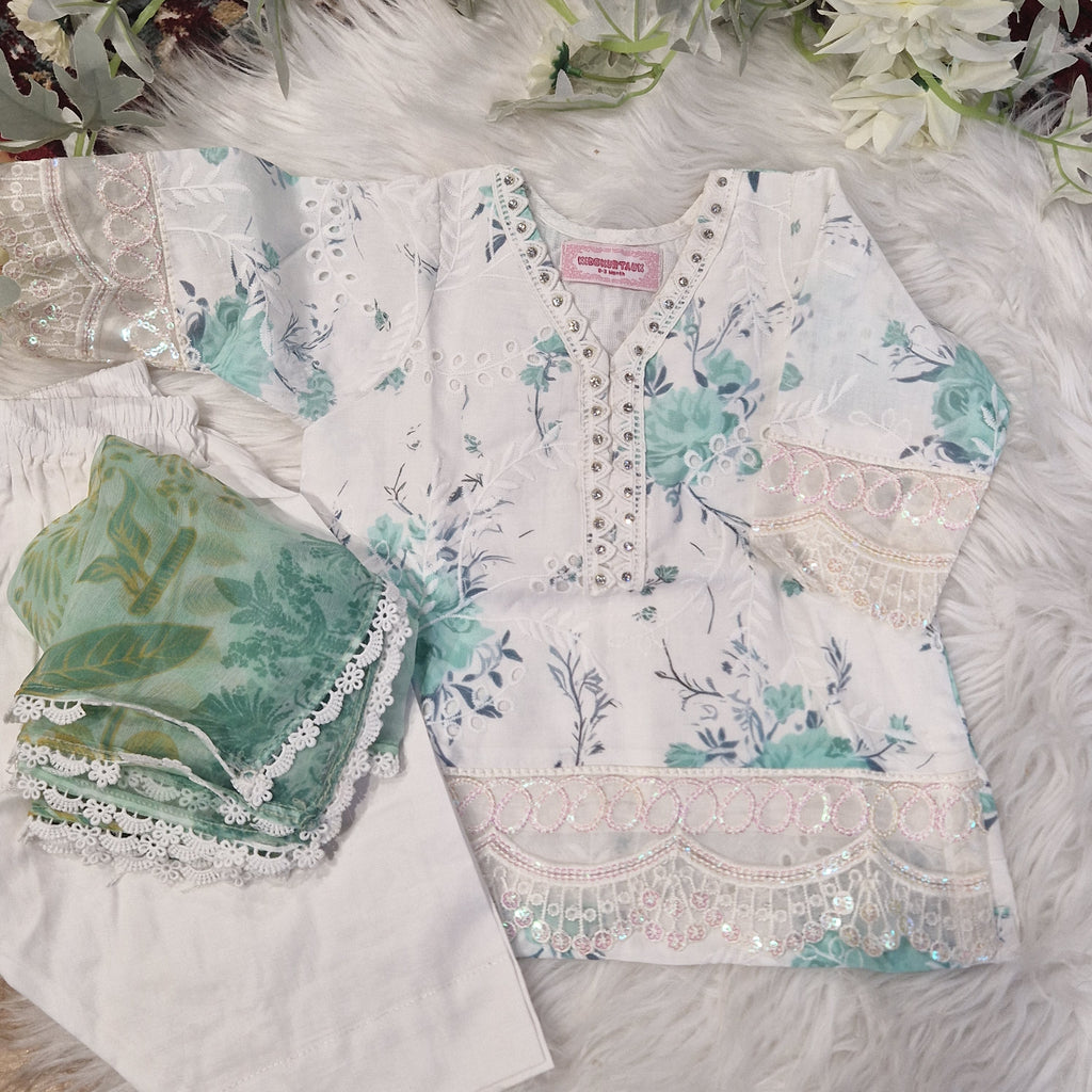 Green/white floral chiken (newborn to 2 yrs and Adult XS-XXL