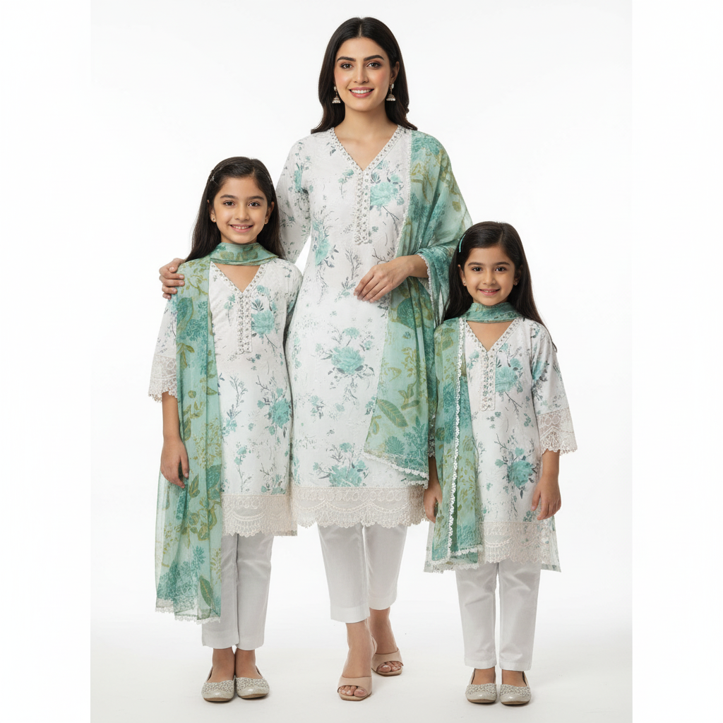 Green/white floral chiken (newborn to 2 yrs and Adult XS-XXL