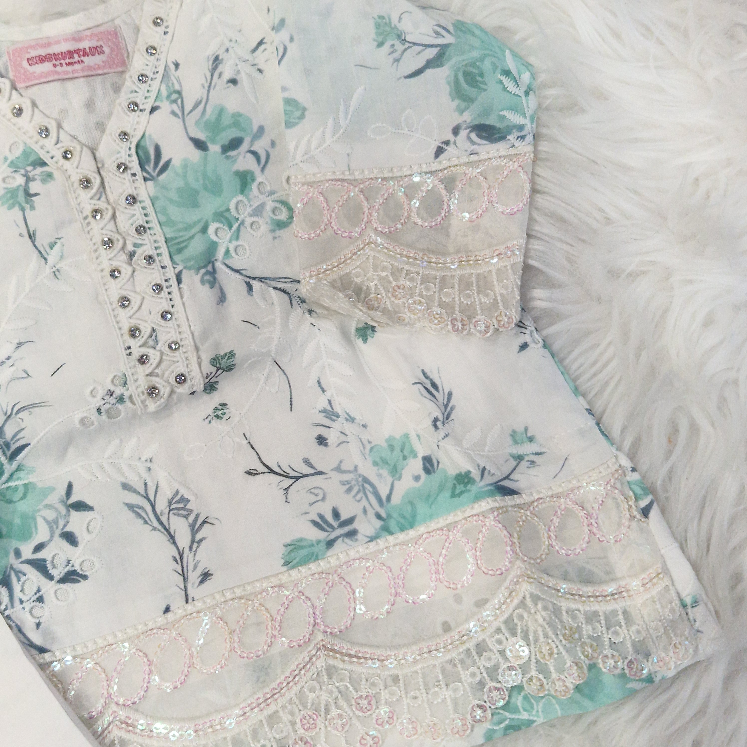 Green/white floral chiken (newborn to 2 yrs and Adult XS-XXL
