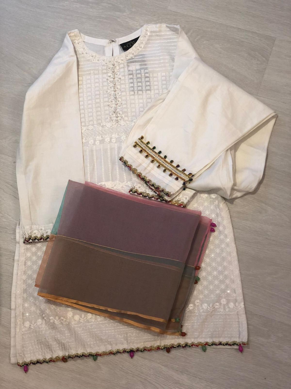 White with multi-dupatta - (11 and 14 yrs left)