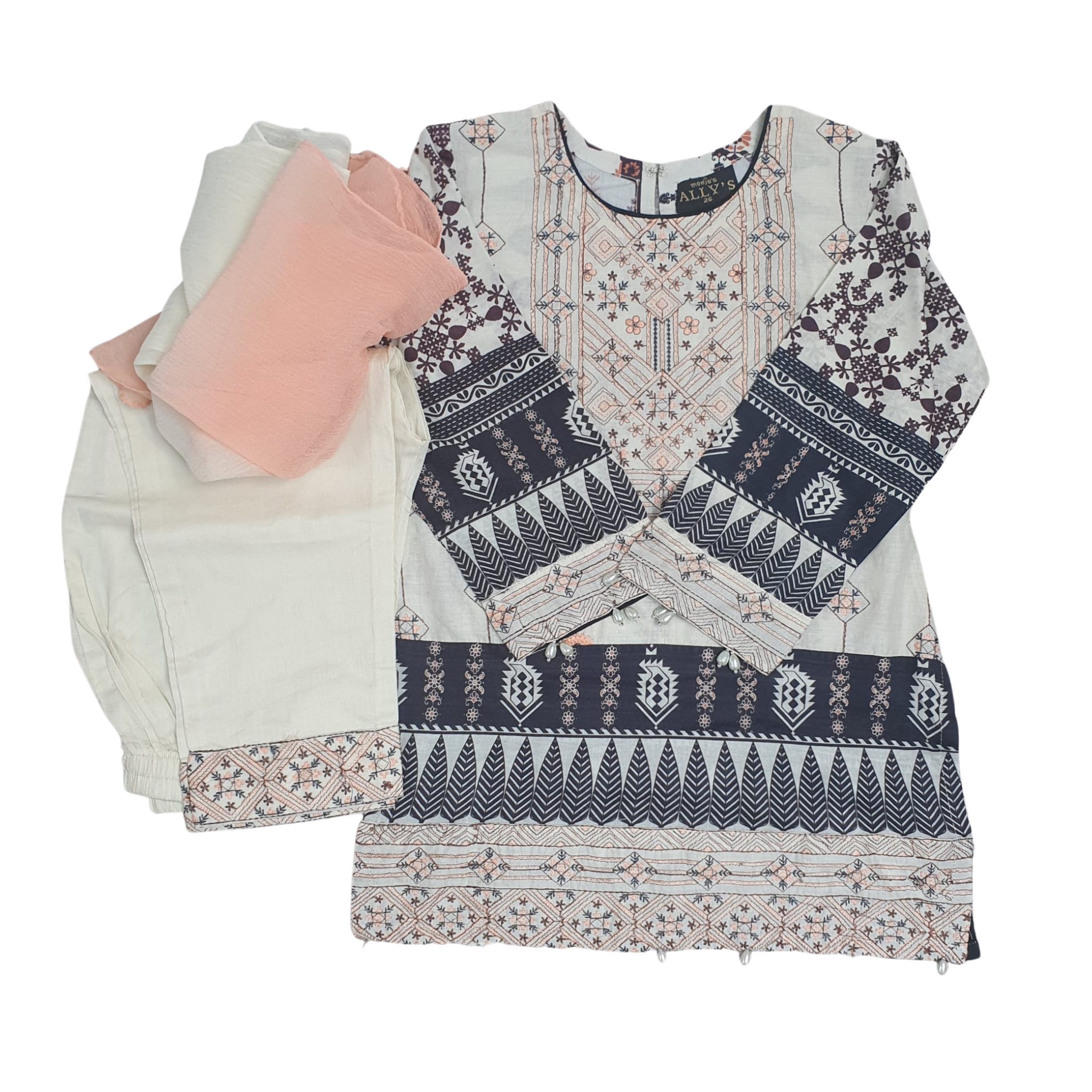 6-7 and 11-12- cream/peach with black