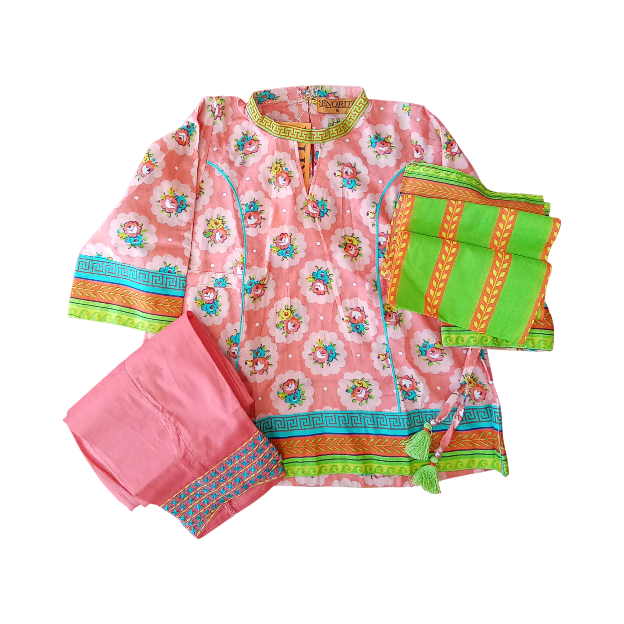 Senorita peach/multi trouser suit 7-8 years