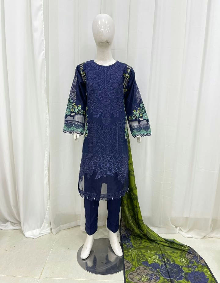 Navy chikenkari 3 piece (6,7,8,11,14 yrs)