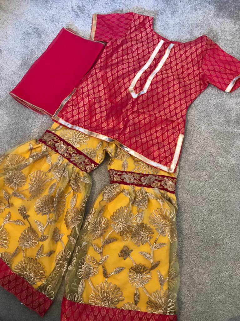 Yellow/pink gharara [3 and 7 yrs]