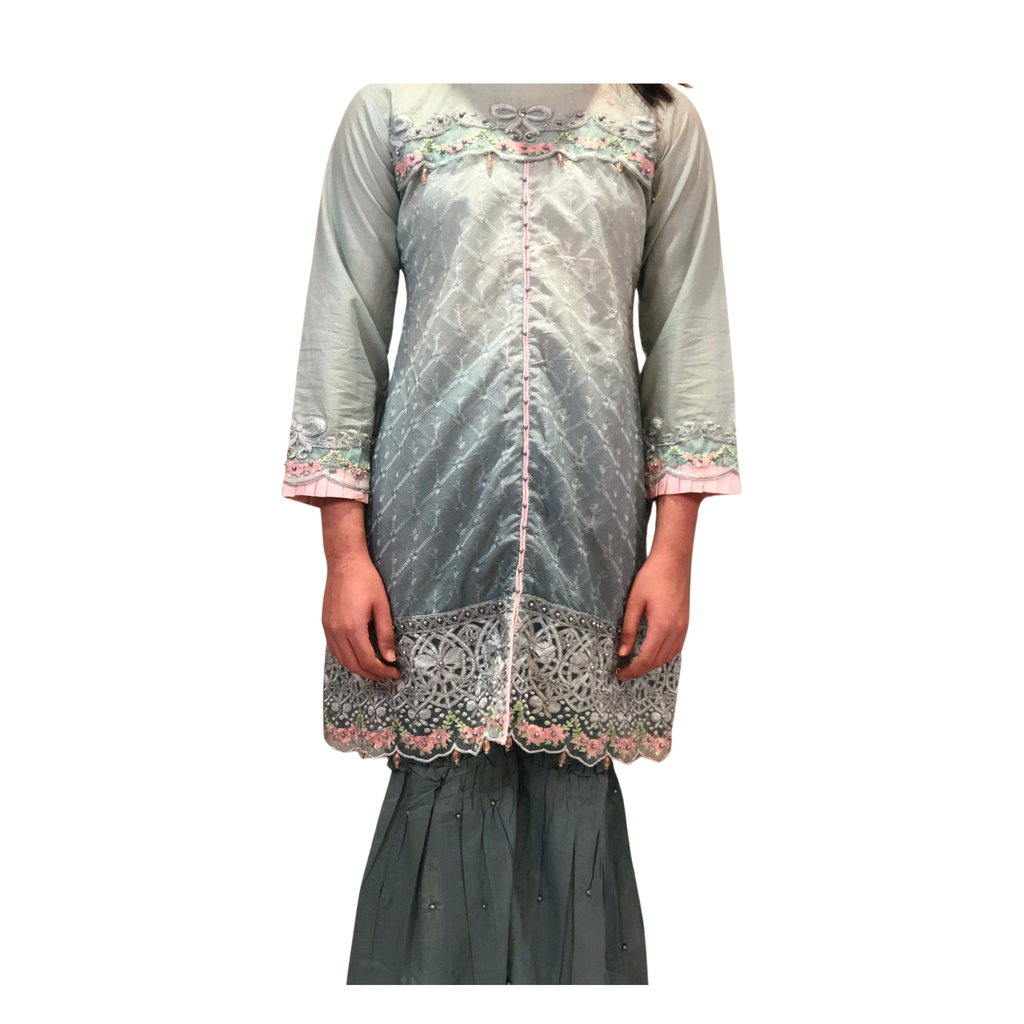 2 piece- Light Blue Beaded Gharara (10-14 yrs)