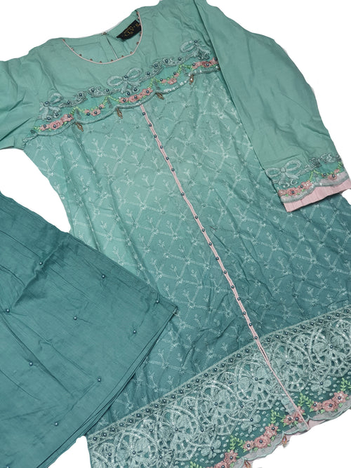 2 piece- Light Blue Beaded Gharara (10-14 yrs)