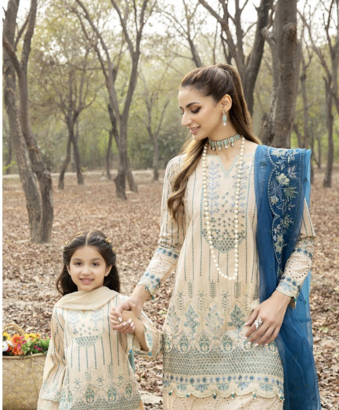 Simrans Beige/Blue Mother-Daughter (14-15 Years Only)