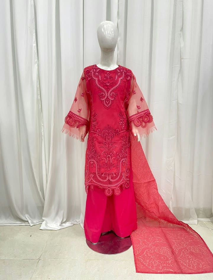 Red net organza 3 piece (7-8 yrs and 12-13 yrs)