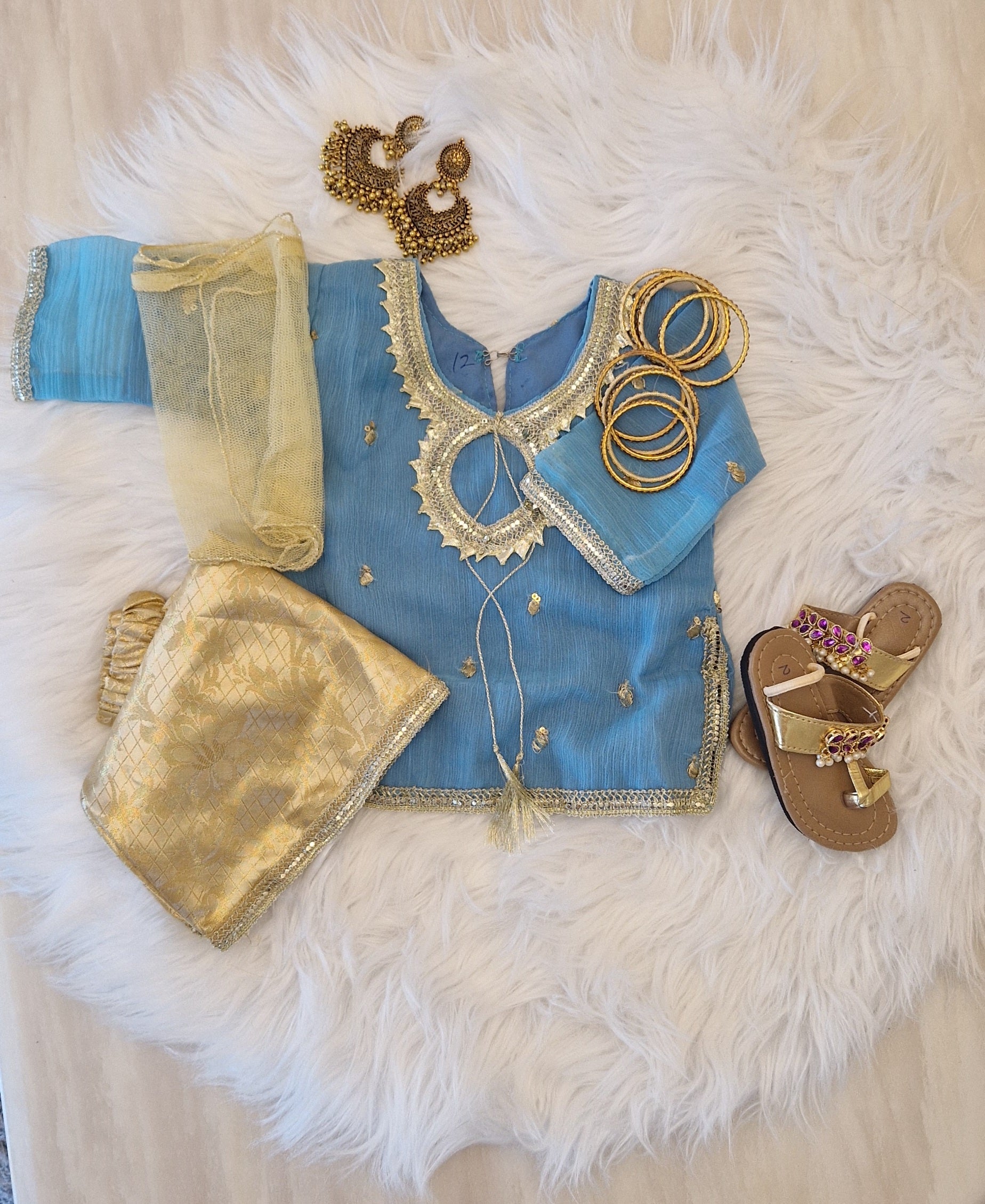 Blue and gold skirt/lengha (14 - adult)