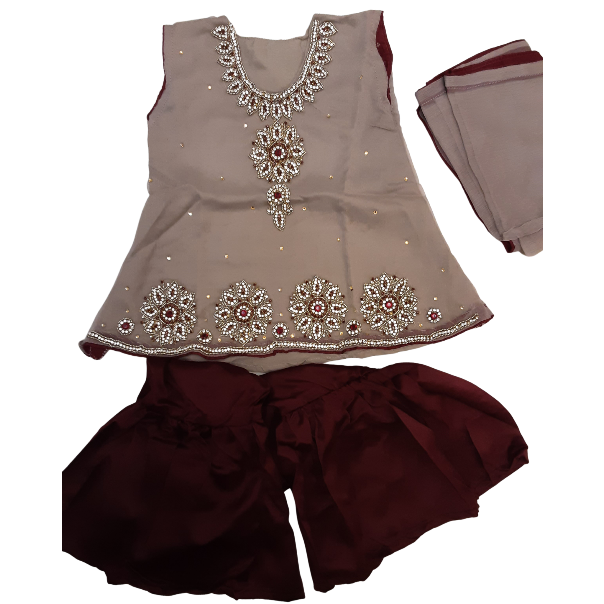 Grey/maroon gharara fancy 3 piece