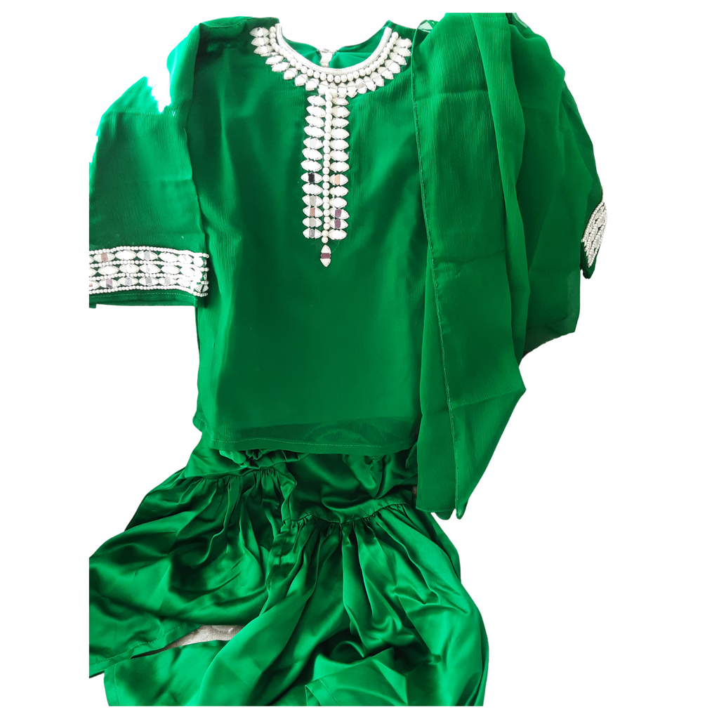 Emerald georgette and satin mother-daughter  gharara