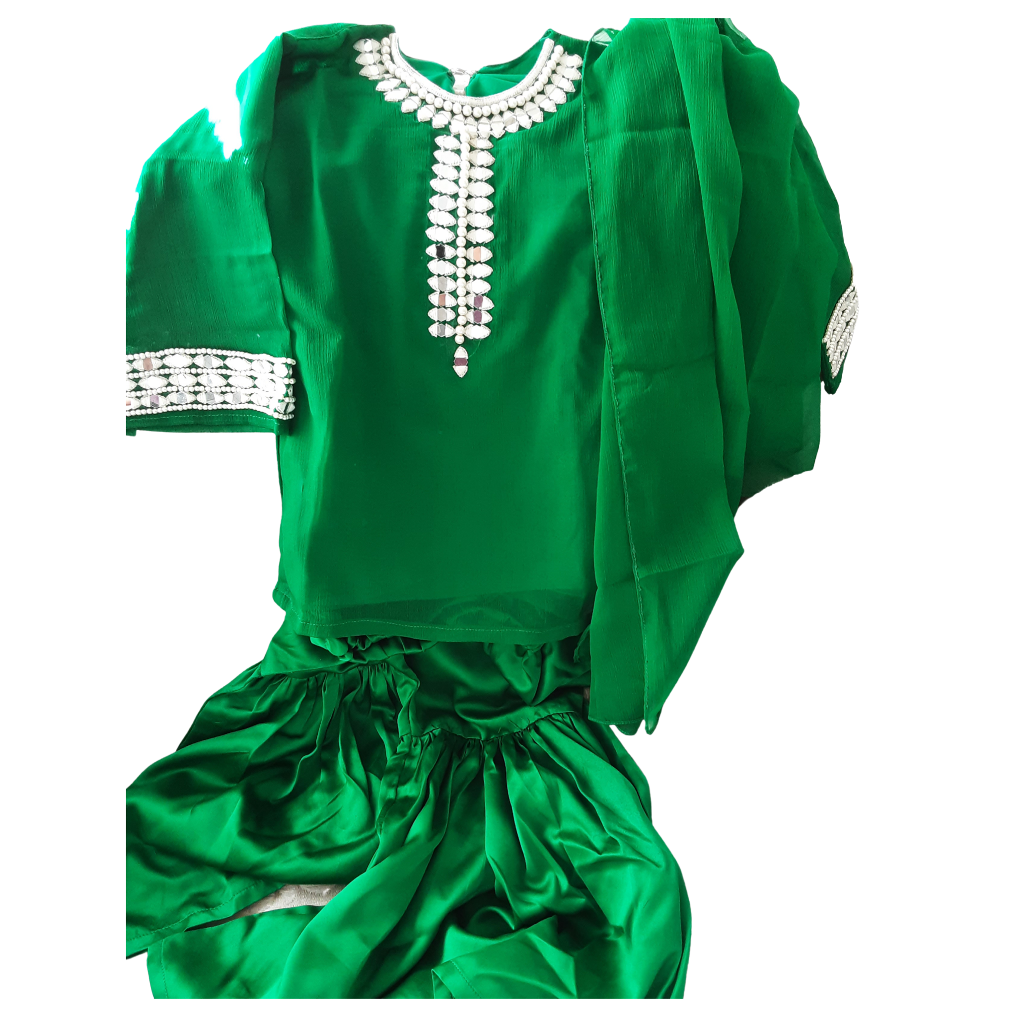 Emerald georgette and satin mother-daughter  gharara