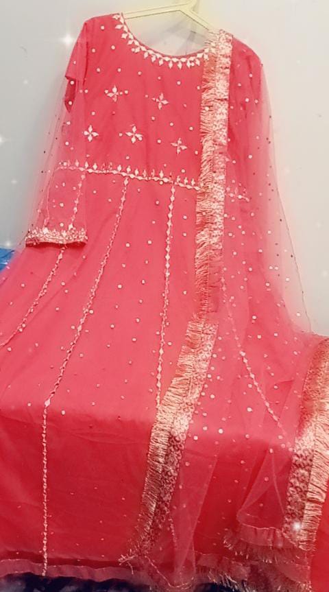 Peach Pink Mirrored Gharara with Matching Mum Maxi and Matching Boys