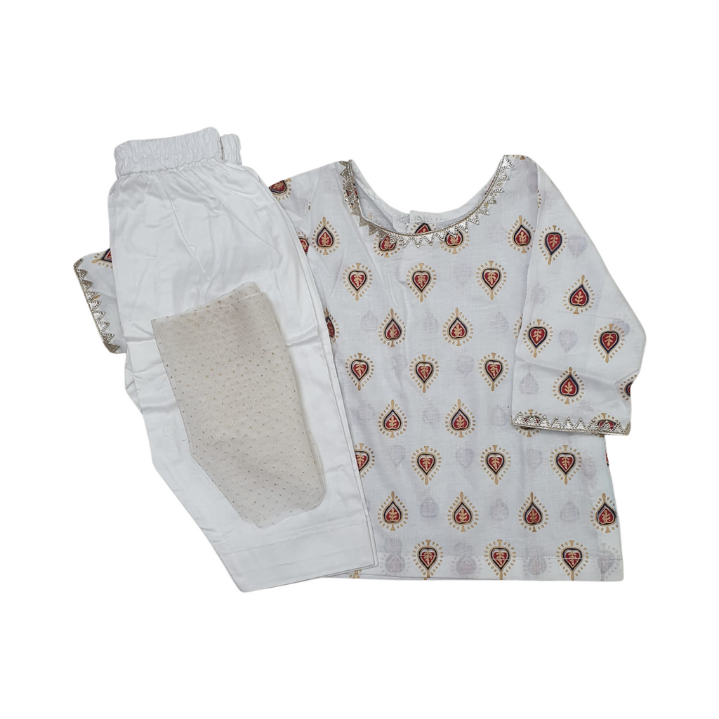 White Block Cotton 2 Piece ( 3-4 years)