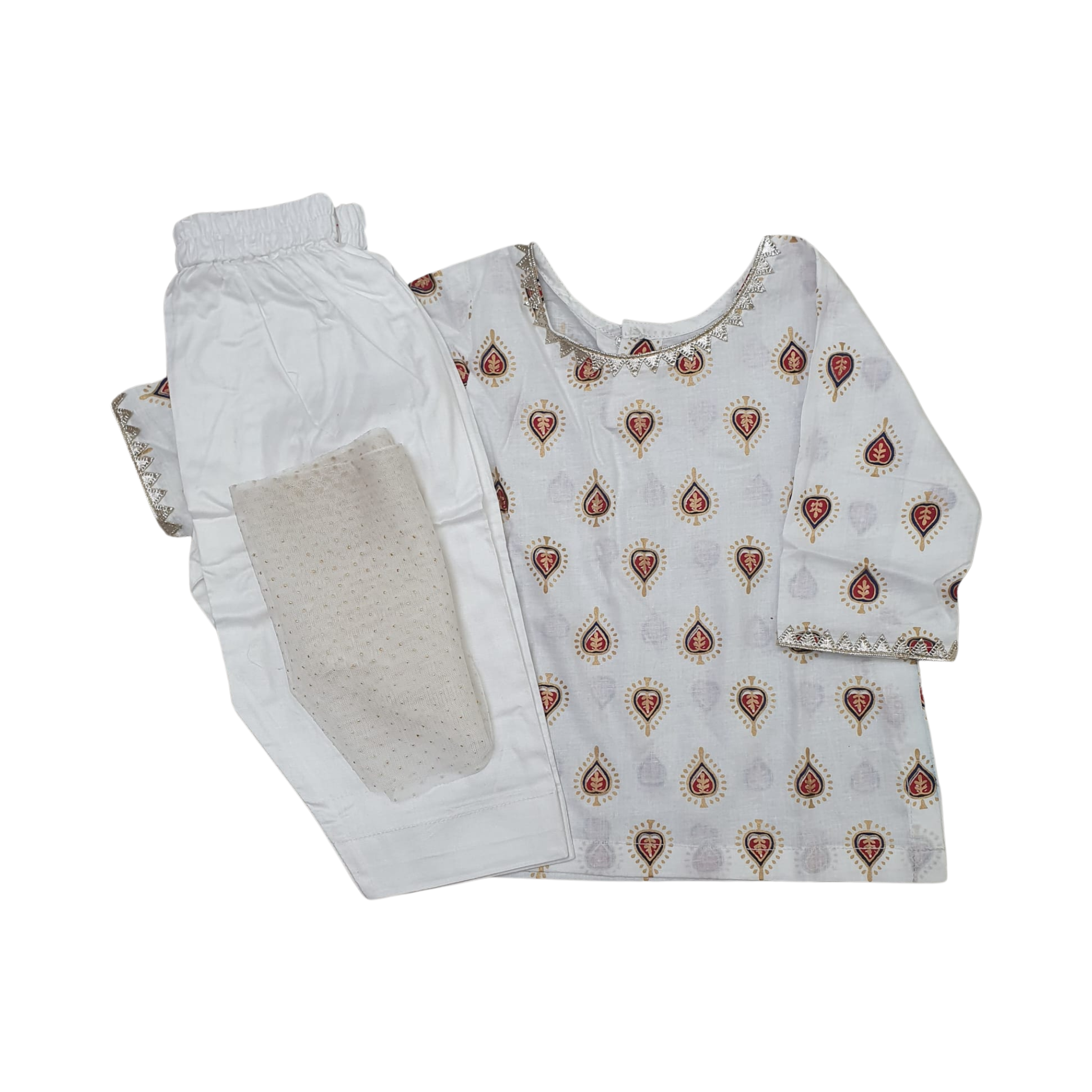 White Block Cotton 2 Piece ( 3-4 years)