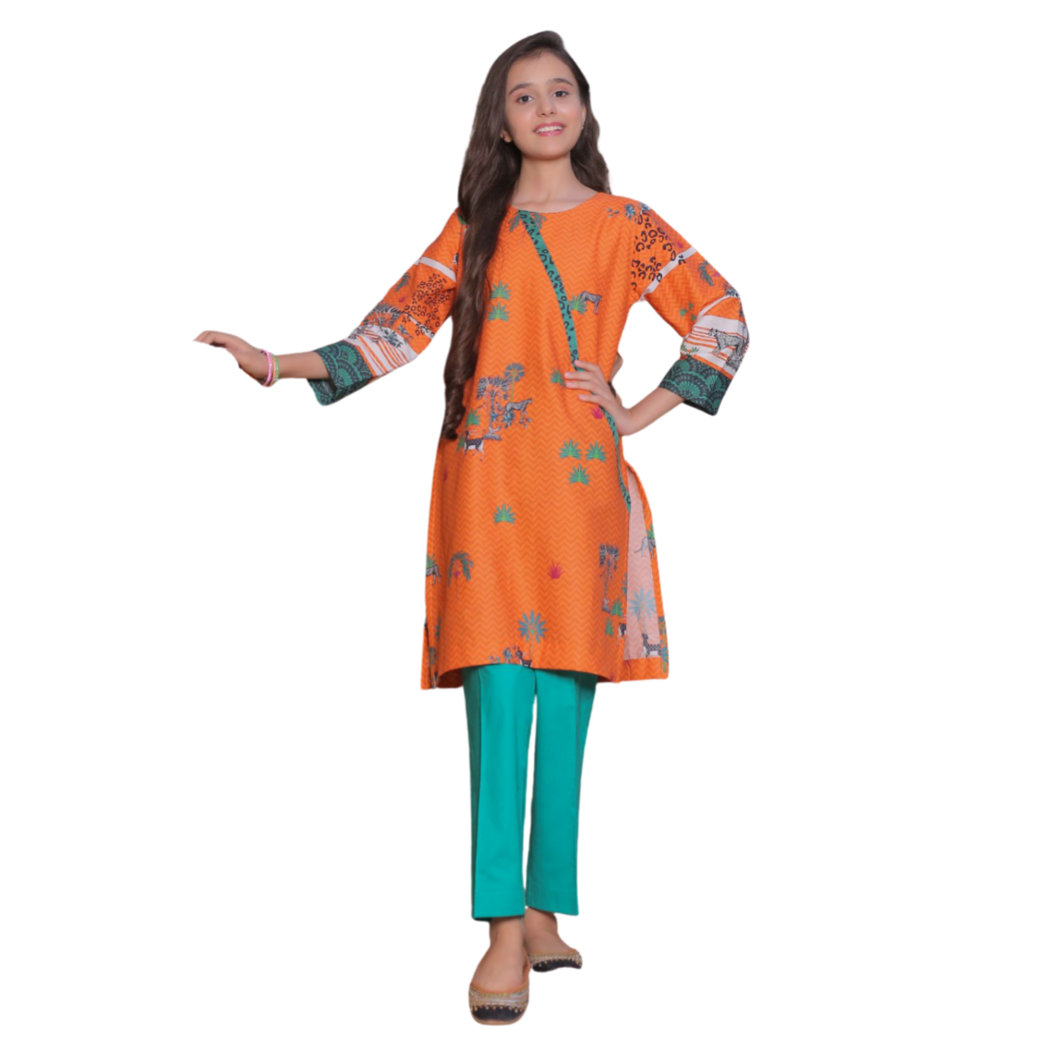 Waniya orange green 2 piece p2 (adult medium and large)