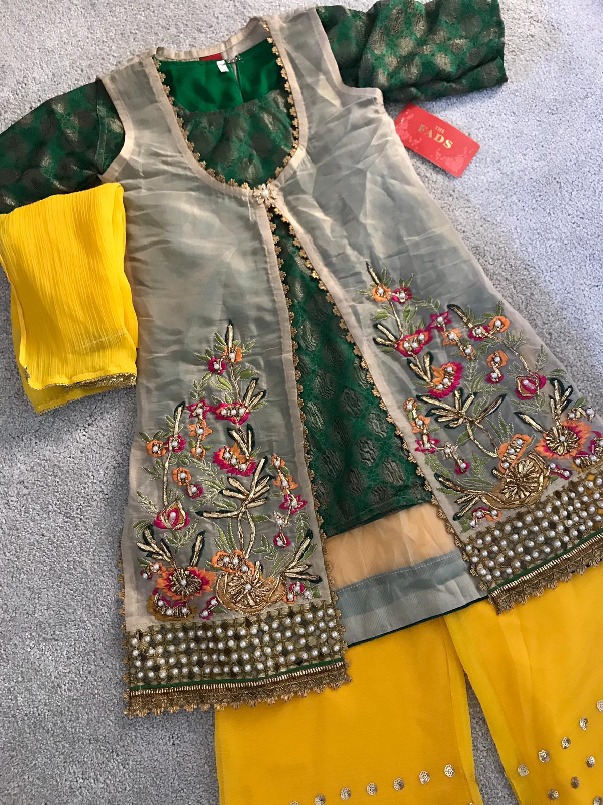 Beige/Yellow/Green Wide Leg Trouser Suit (8-9 years)