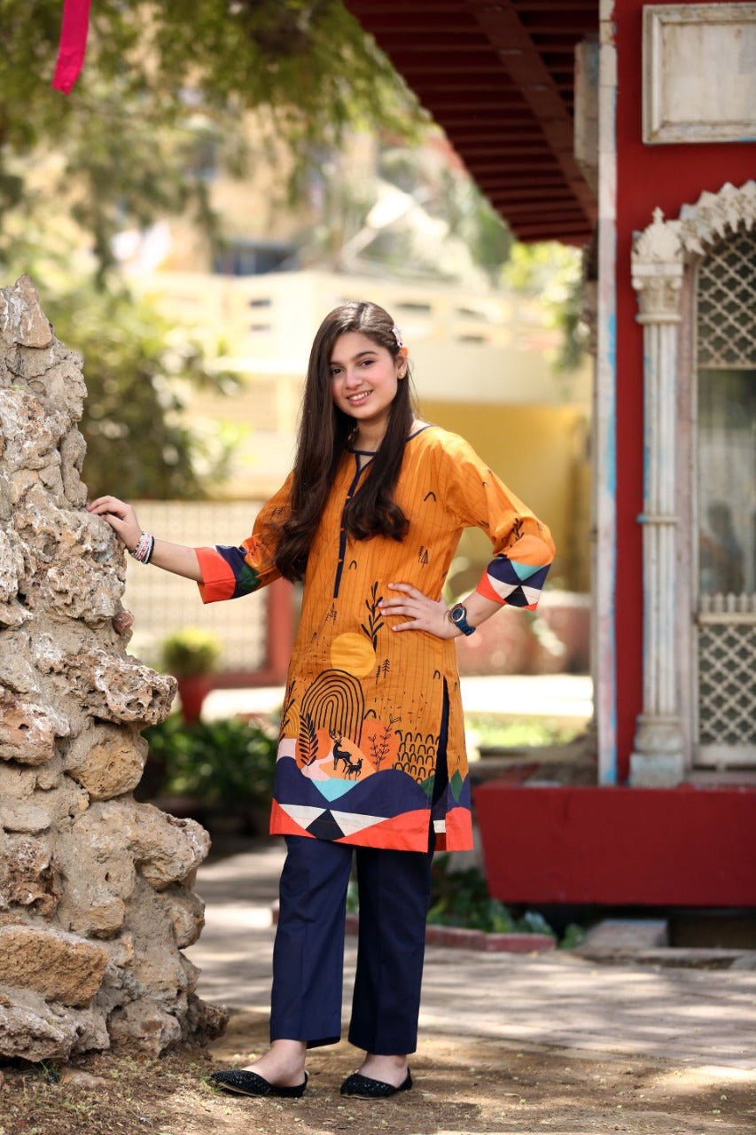 Waniya mustard 2 piece suit (6-7 years)