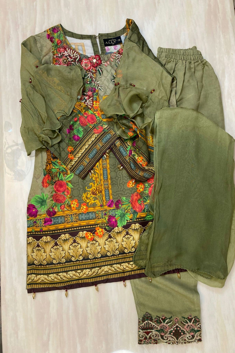 3 piece green winter cotton