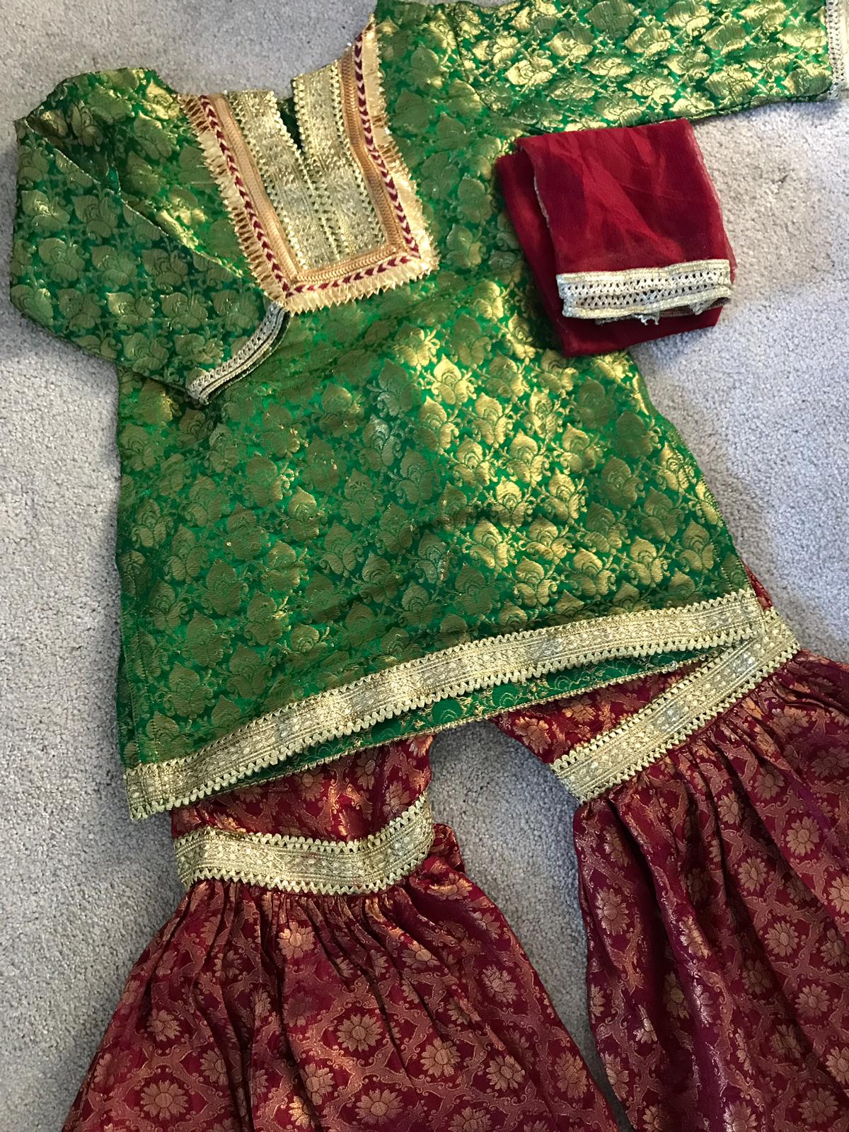 Green/maroon gharara 10-11 yrs