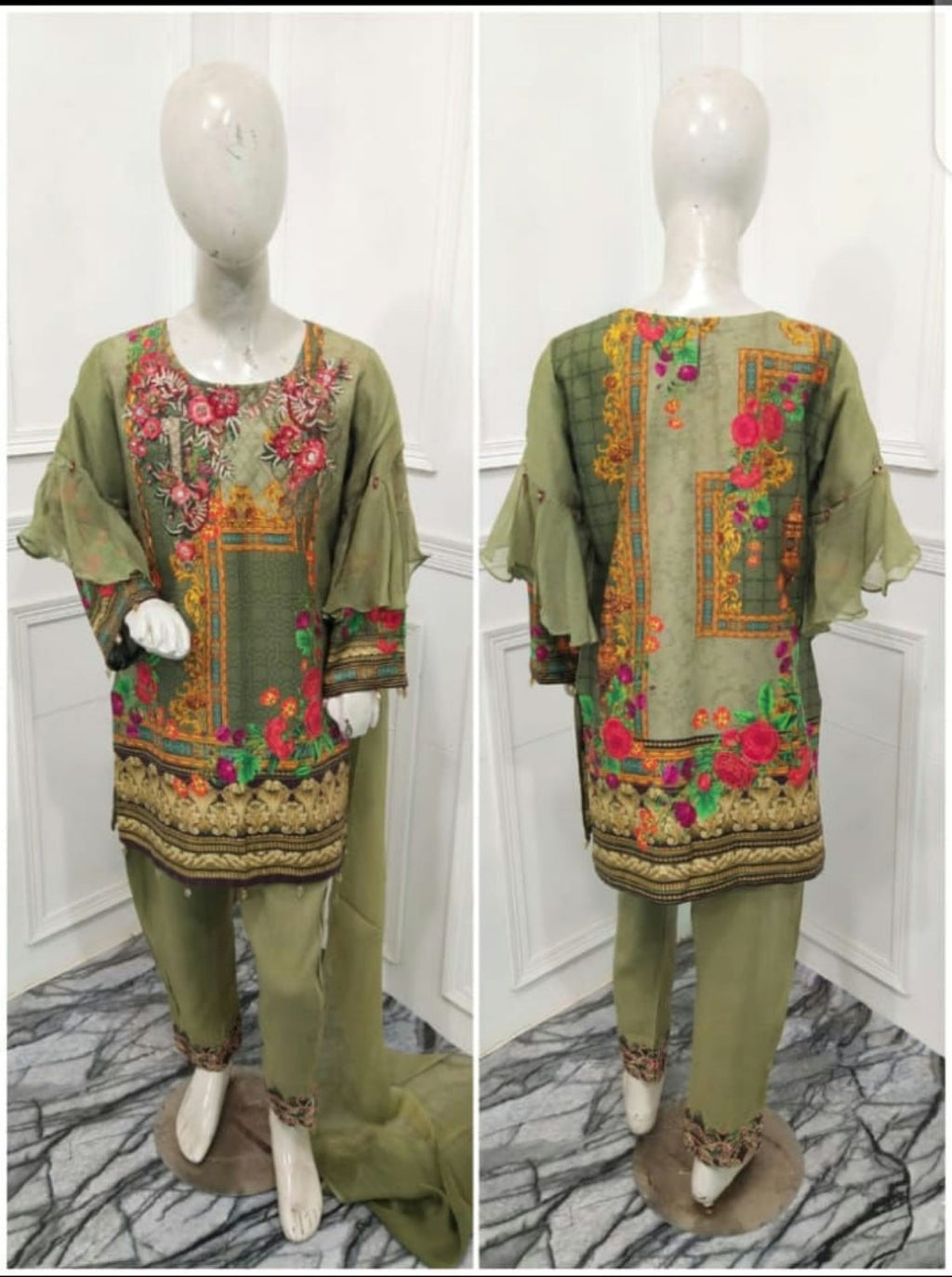 3 piece green winter cotton