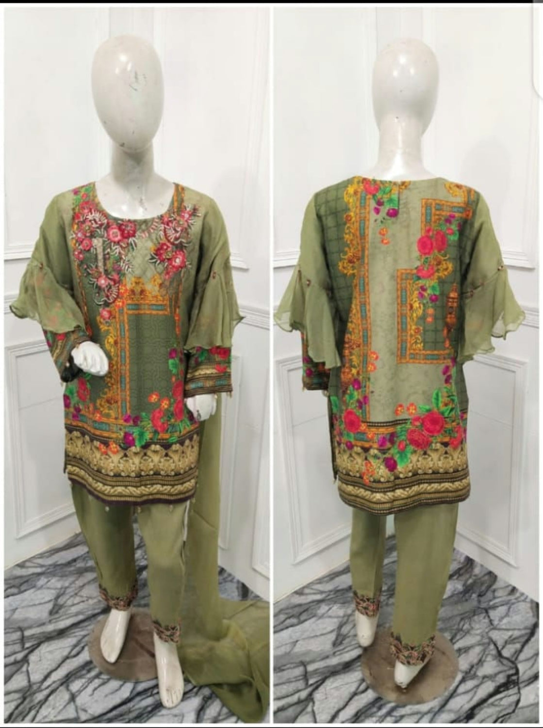 3 piece green winter cotton