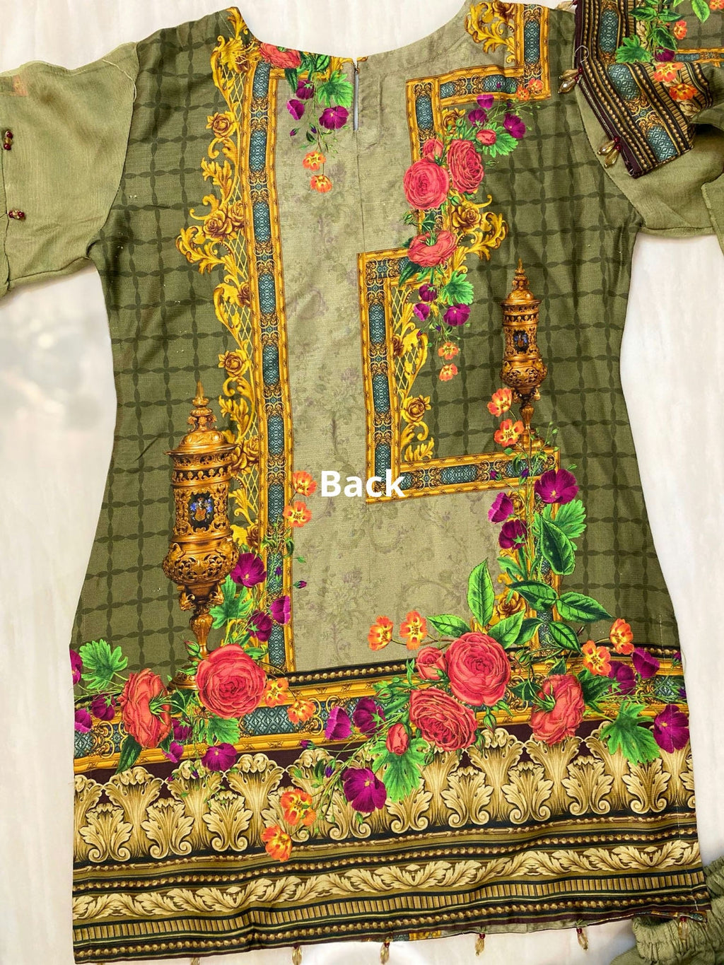 3 piece green winter cotton