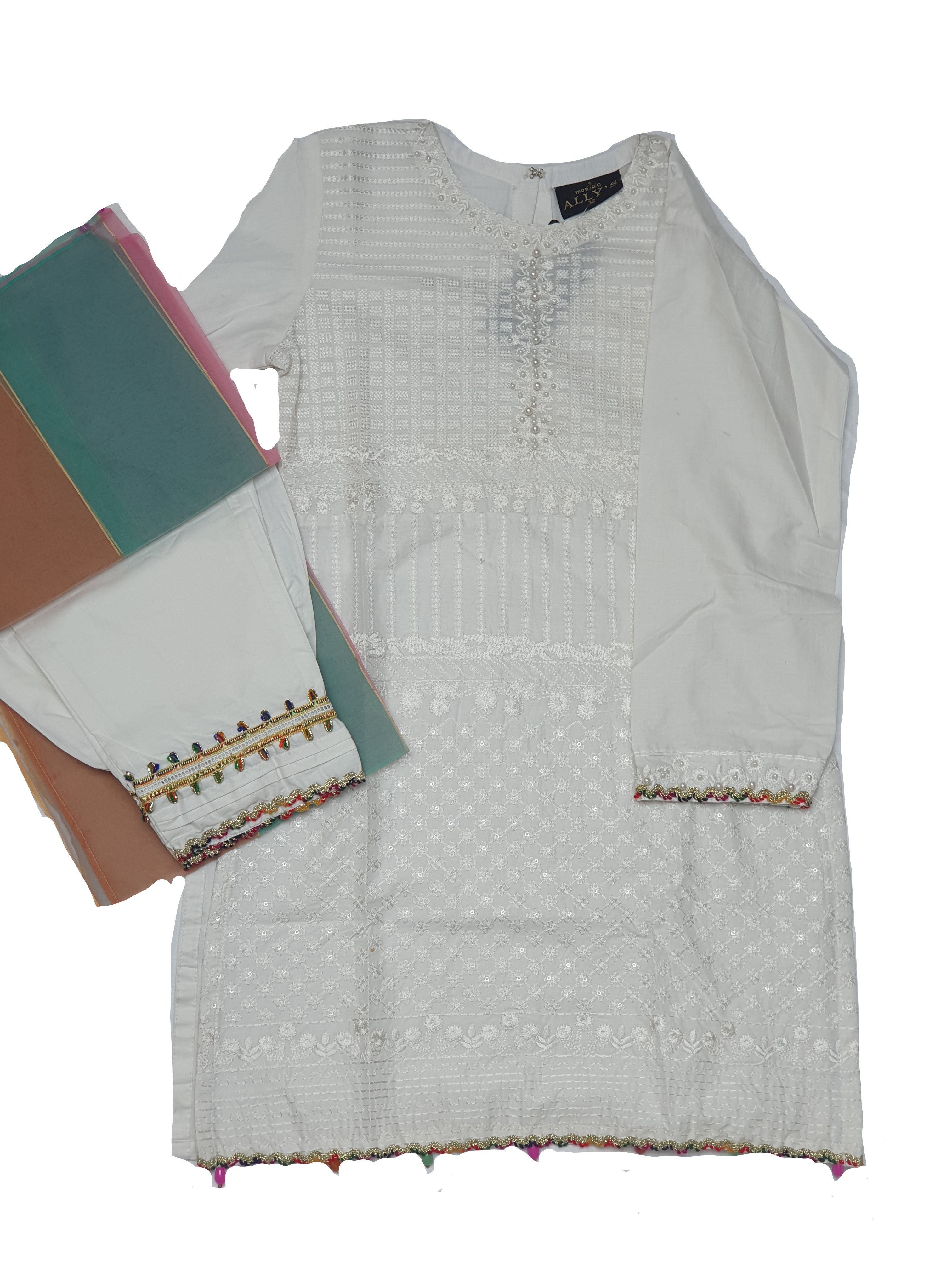 White with multi-dupatta - (11 and 14 yrs left)